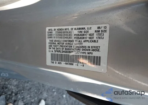 2013 Honda Odyssey Ex-L из США, поврежденный, VIN 5FNRL5H68DB091577